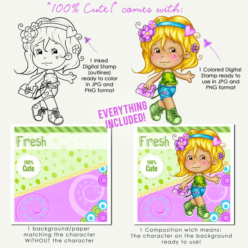100 % Cute!! - Digital Stamp - Click Image to Close