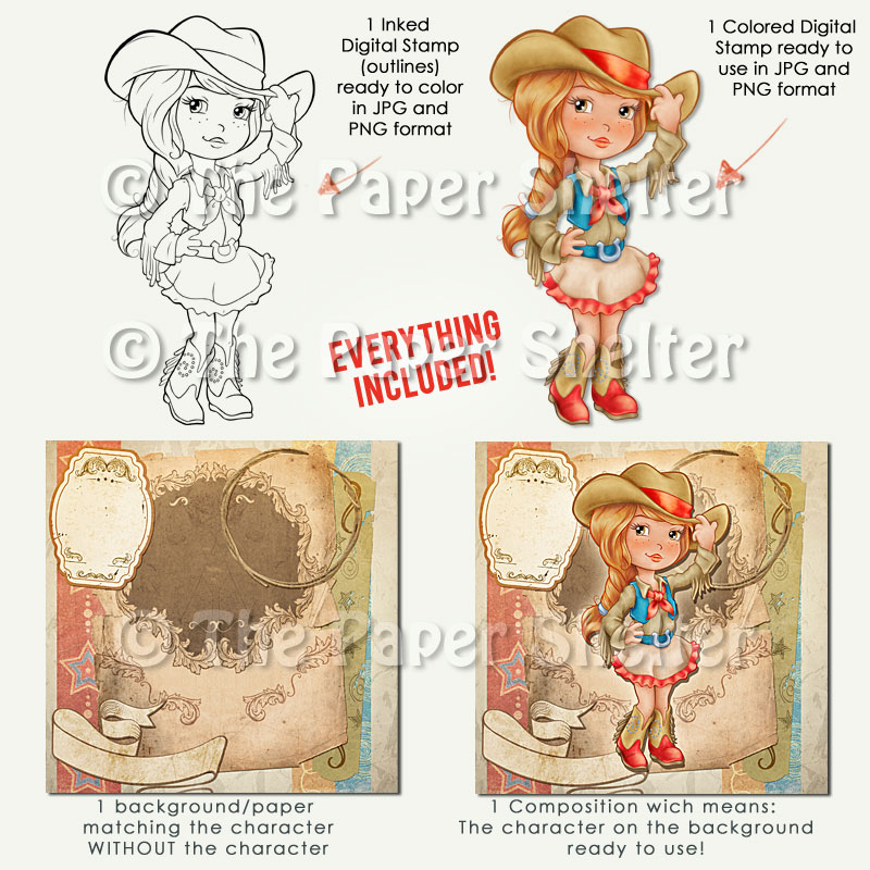 Adorable Cowgirl - Digital Stamp - Click Image to Close