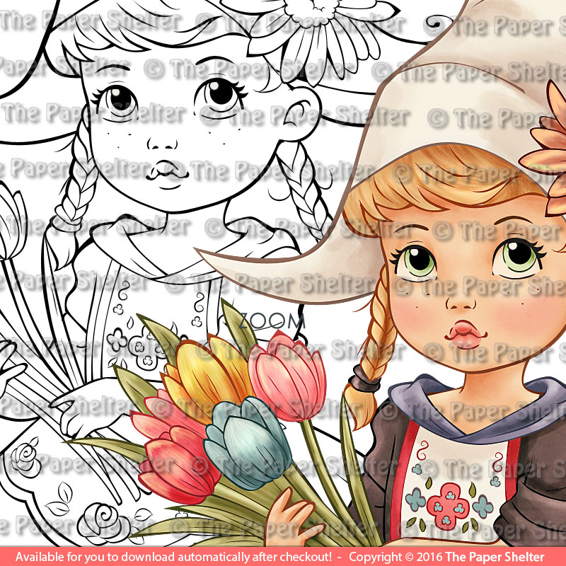 Adorable Dutch Girl - Digital Stamp - Click Image to Close