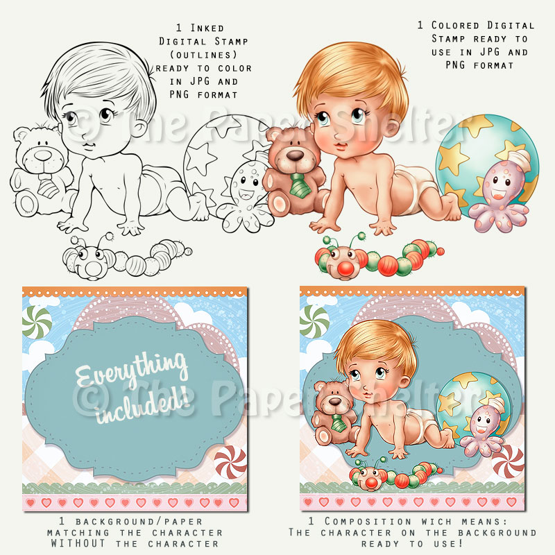 Baby and hisToys - Digital Stamp