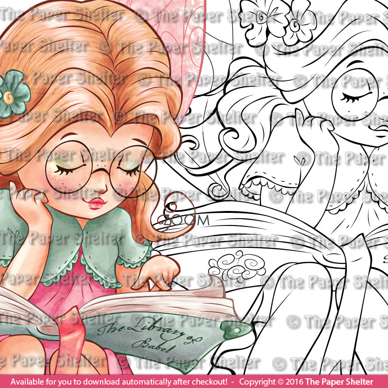 Bookworm Fairy - Digital Stamp - Click Image to Close
