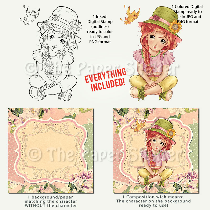 Charming Spring Girl - Digital Stamp - Click Image to Close