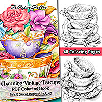 Charming Vintage Teacups - Digital Coloring Book
