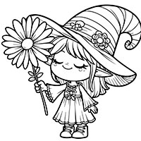 Girl With A Daisy - Single JPG Coloring Page