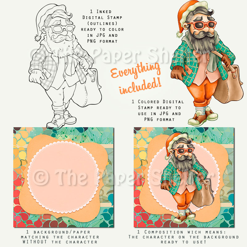 Hipster Santa - Digital Stamp