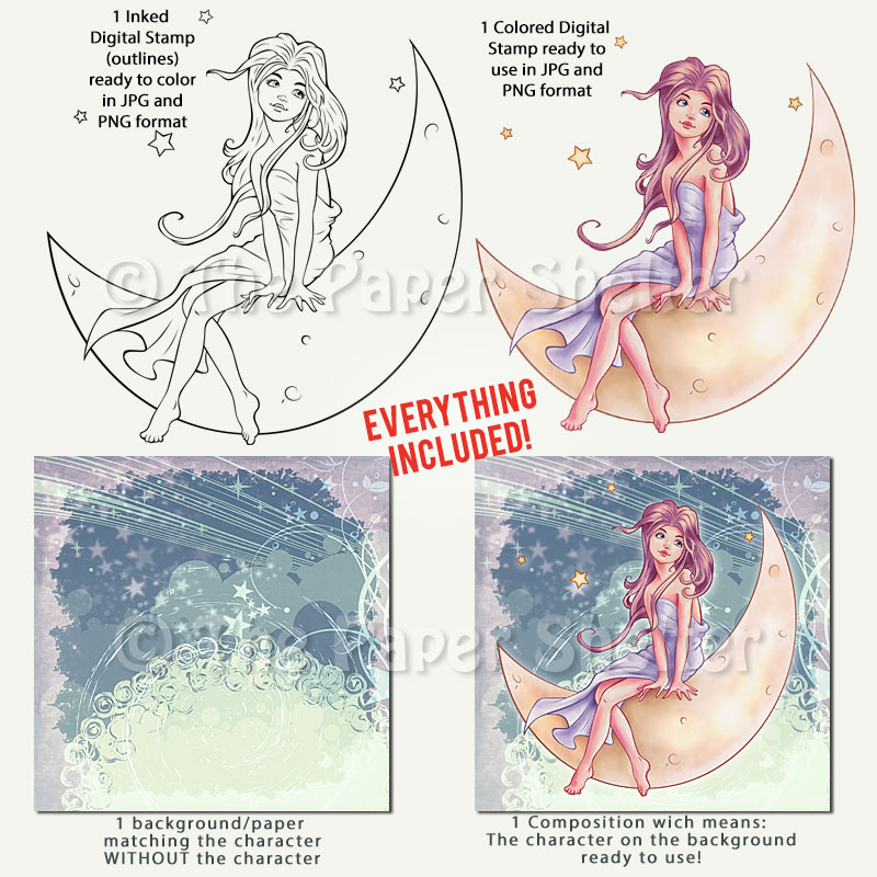Moon Goddess - Digital Stamp