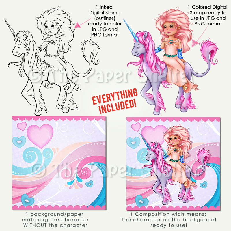 The Princess and her Unicorn - Digital Stamp