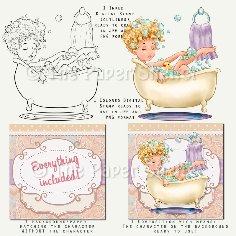 Relaxing Bath - Digital Stamp - Click Image to Close