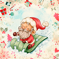 Santa on a Sled - Digital Stamp