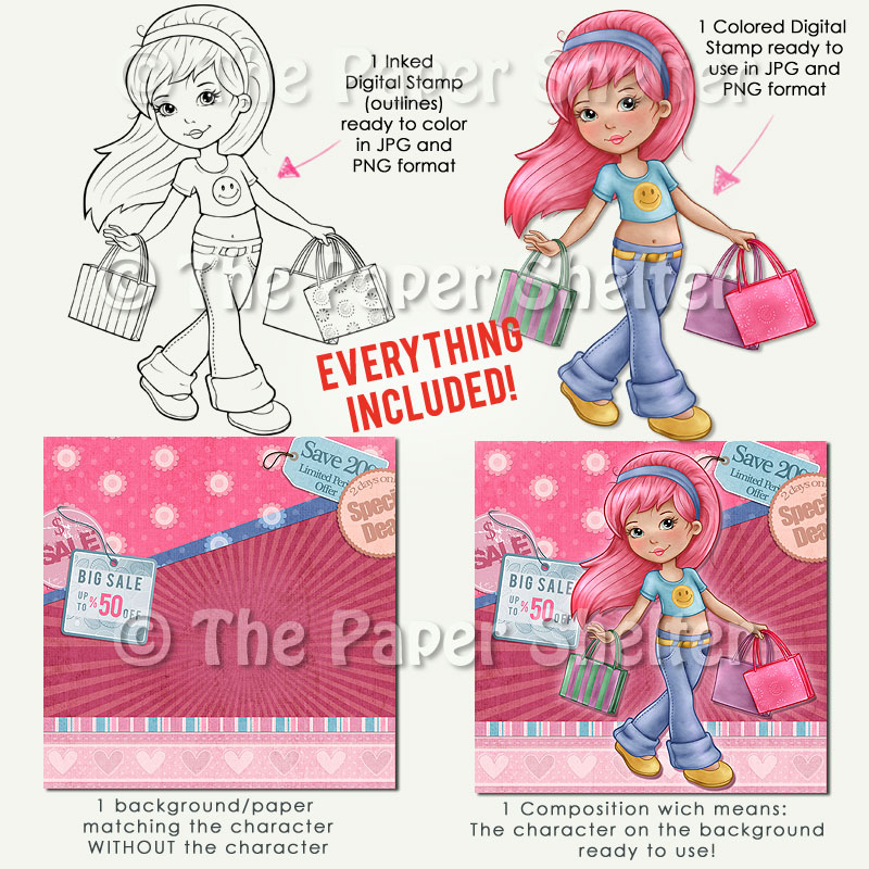 Shopping Girl - Digital Stamp *New Version - Click Image to Close