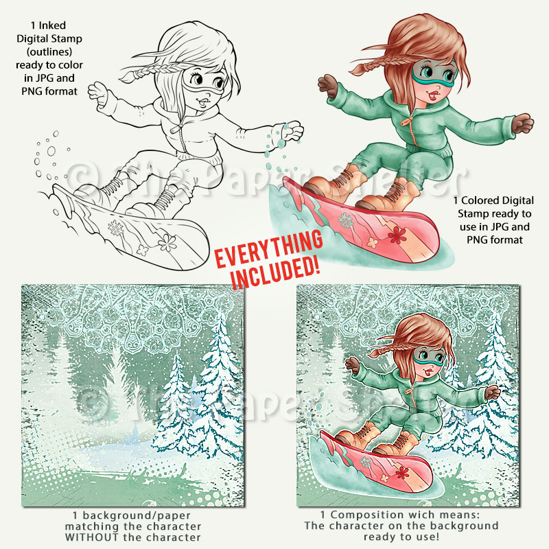 Snowboarder Girl - Digital Stamp - Click Image to Close