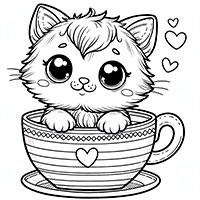 Teacup Kitten - Single JPG Coloring Page