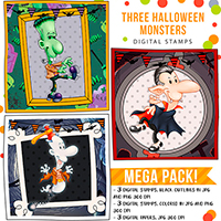 Three Halloween Monsters - Digital Stamp