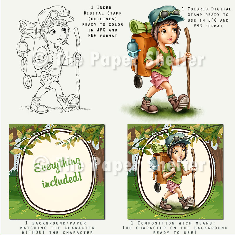 Trekking Girl - Digital Stamp