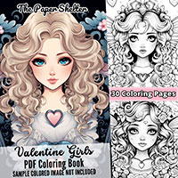 Valentine Girls - Digital Coloring Book
