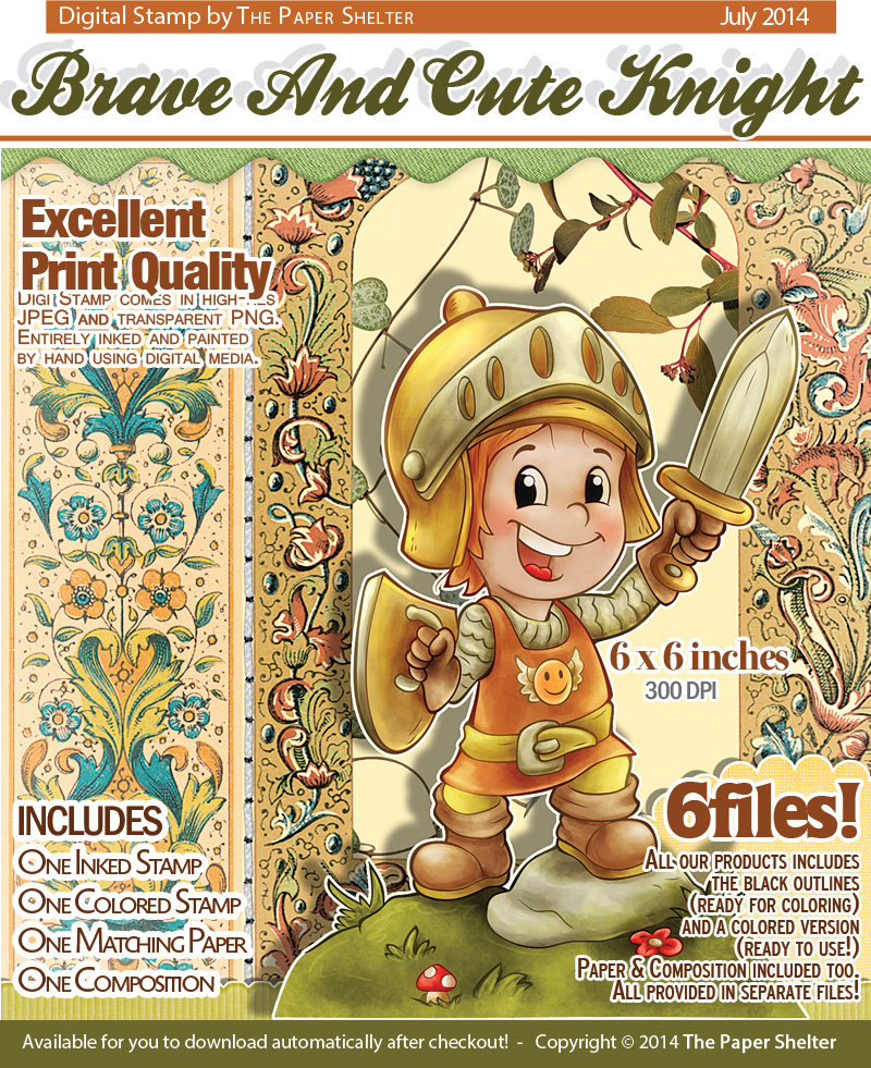 Brave and Cute Knight - Digital Stamp - Click Image to Close