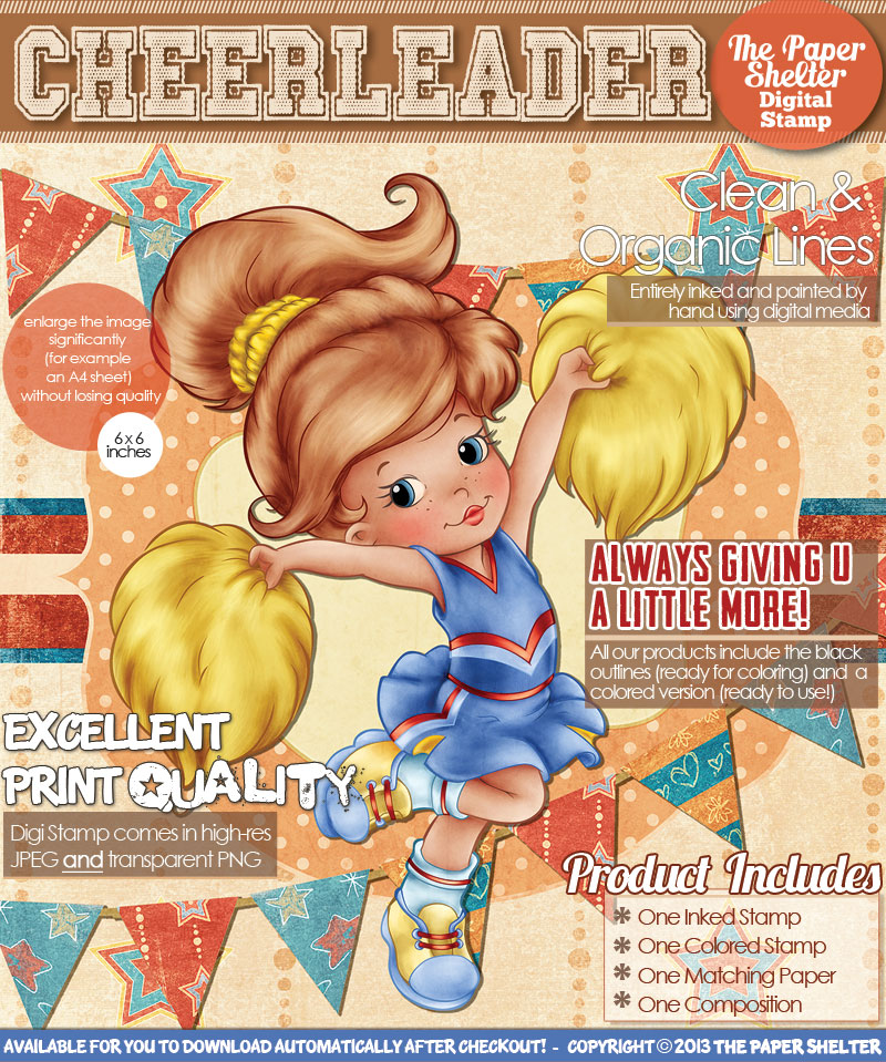 Cheerleader - Digital Stamp - Click Image to Close