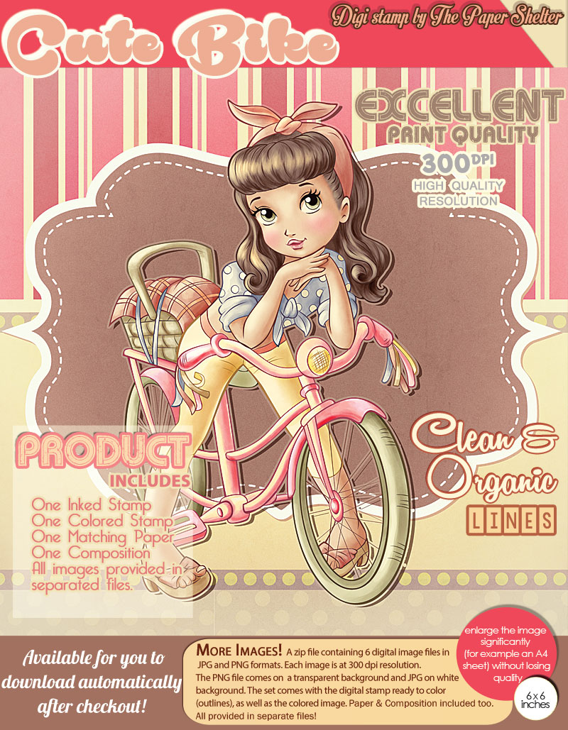 Cute Bike - Digital Stamp - Click Image to Close