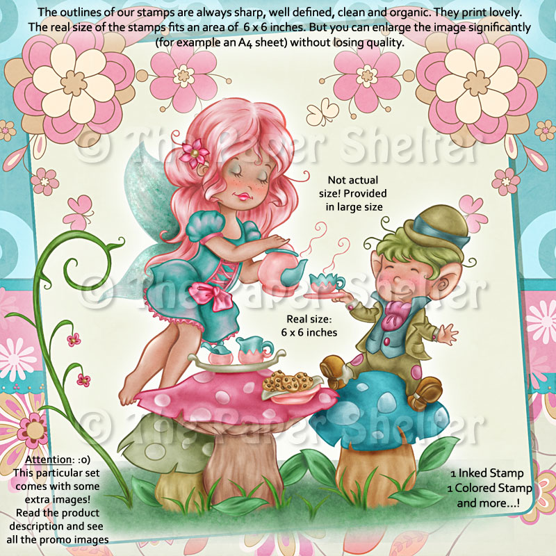 Fairy Tea Time - Digital Stamp - Click Image to Close