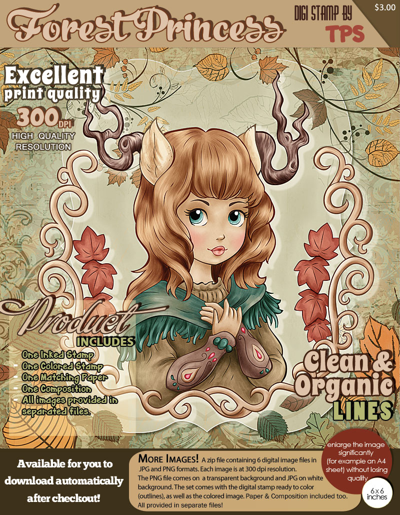 Forest Princess - Digital Stamp - Click Image to Close