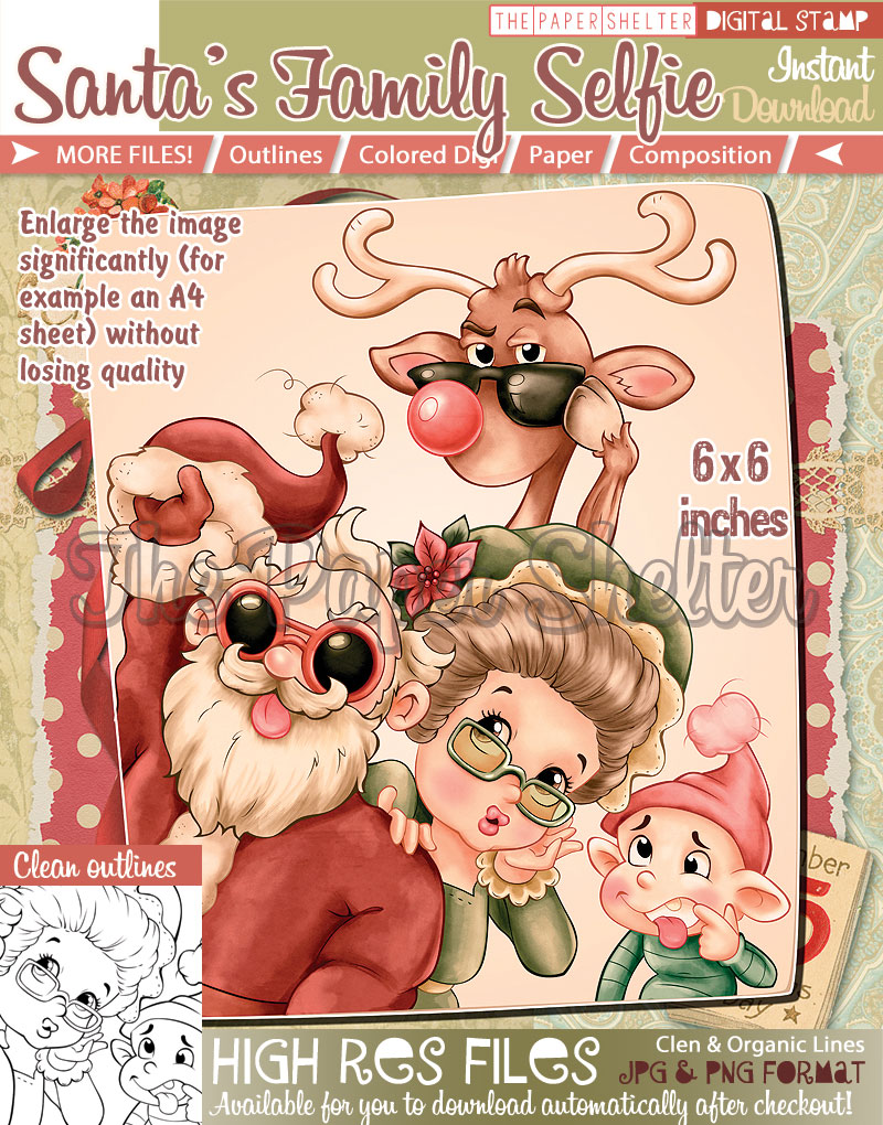 Santa's Family Selfie - Digital Stamp - Click Image to Close