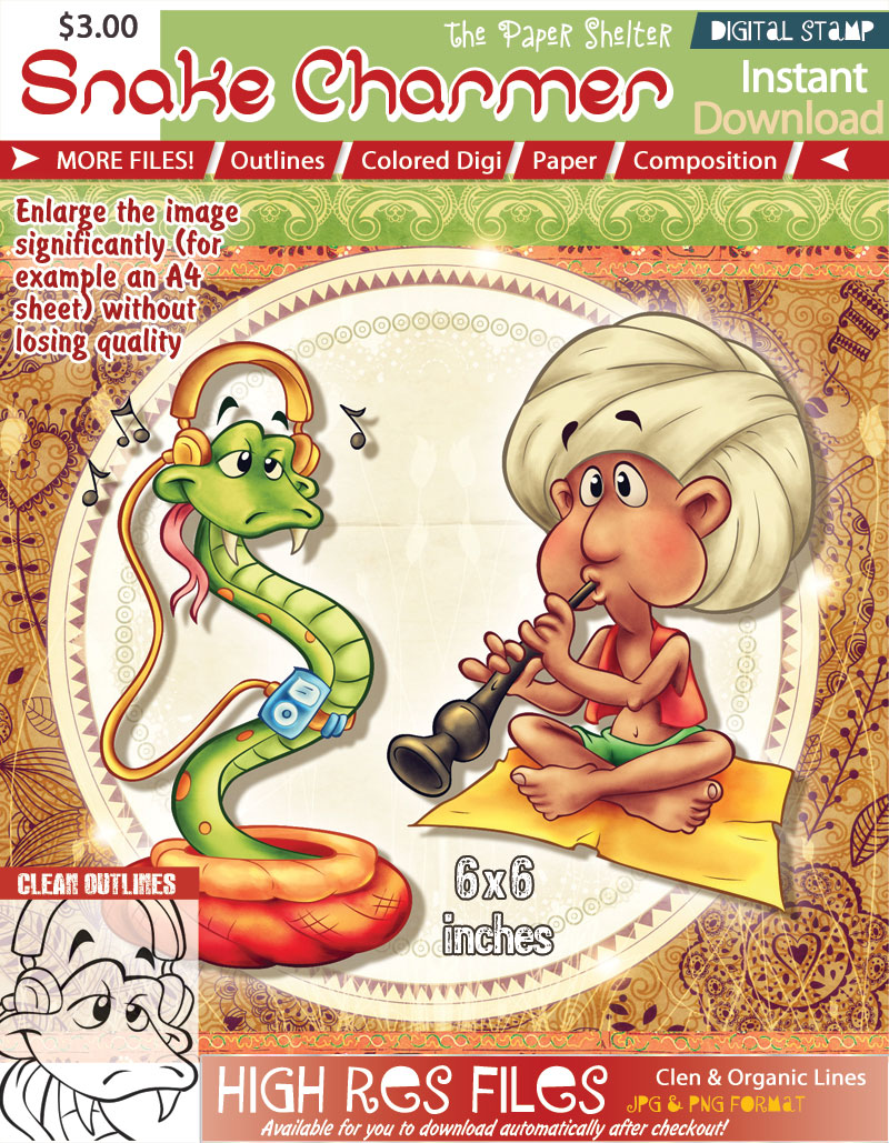 Snake Charmer - Digital Stamp - Click Image to Close