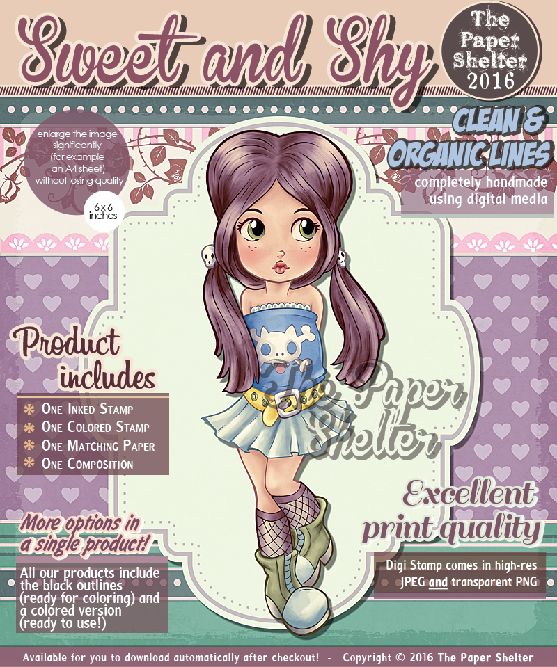 Sweet and Shy - Digital Stamp - Click Image to Close