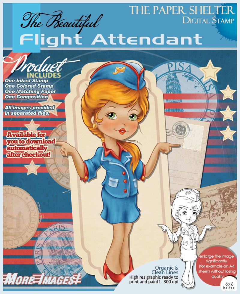 The Beautiful Flight Attendant - Digi Stamp - Click Image to Close