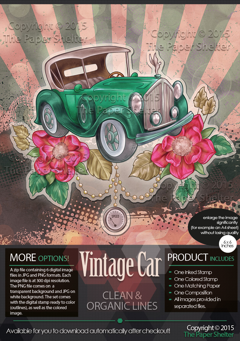 Vintage Car - Digital Stamp - Click Image to Close