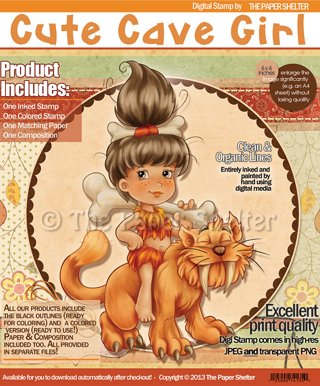 Cute Cave Girl - Digital Stamp