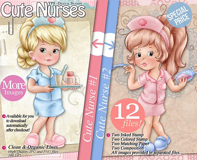 Cute Nurses - Digi Stamps