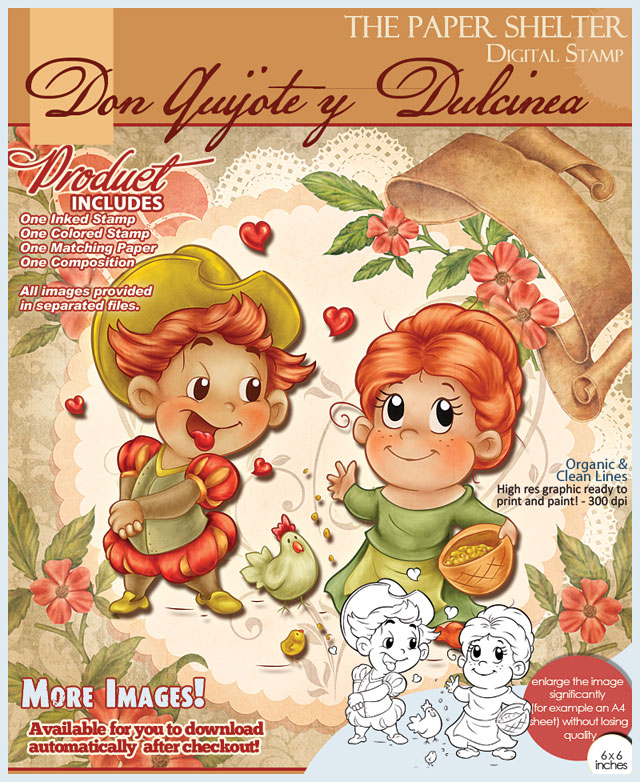 Don Quijote y Dulcinea - Digital Stamp