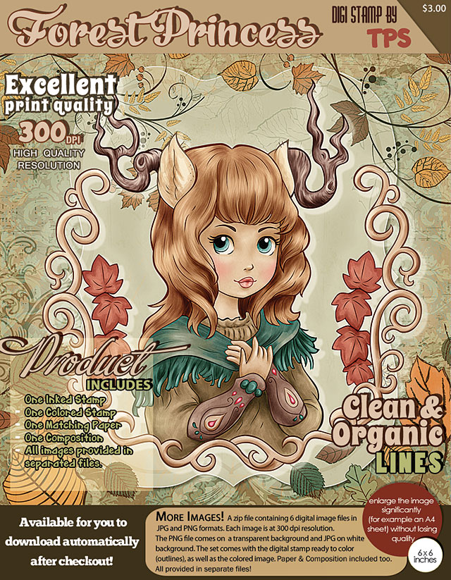 Forest Princess - Digital Stamp