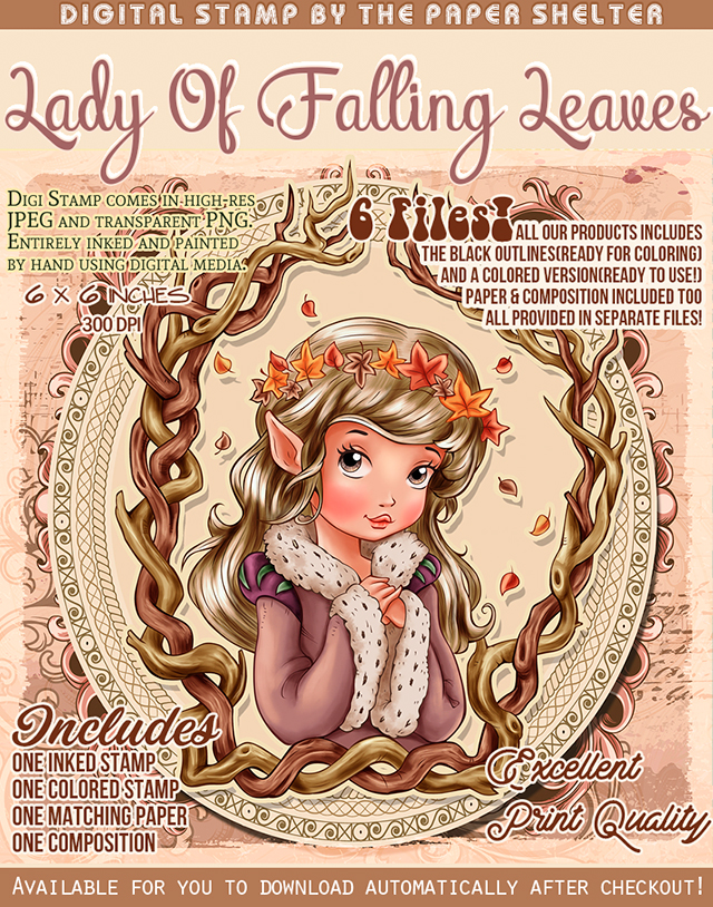 Lady Of Falling Leaves - Digital Stamp