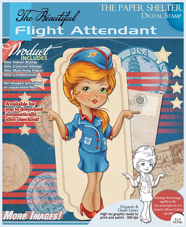 The Beautiful Flight Attendant - Digi Stamp
