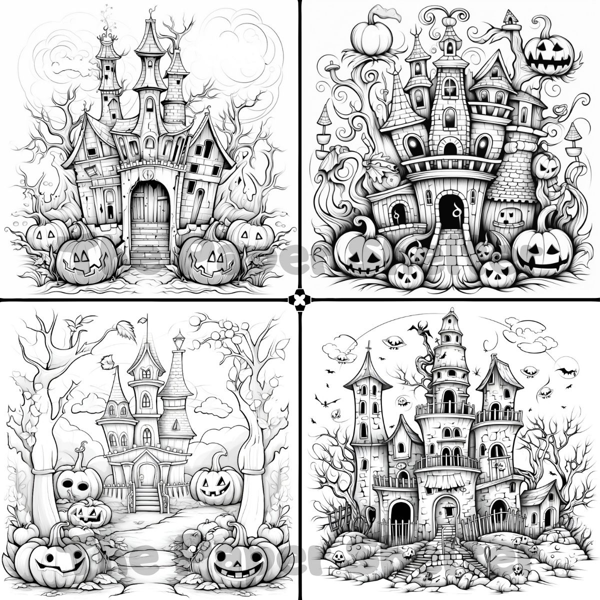 Halloween Castle Scenes - Digital Coloring Book - Click Image to Close