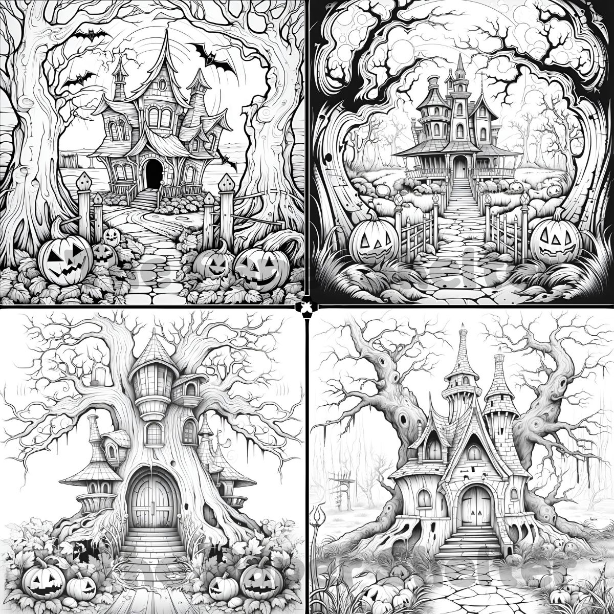 Halloween Castle Scenes - Digital Coloring Book