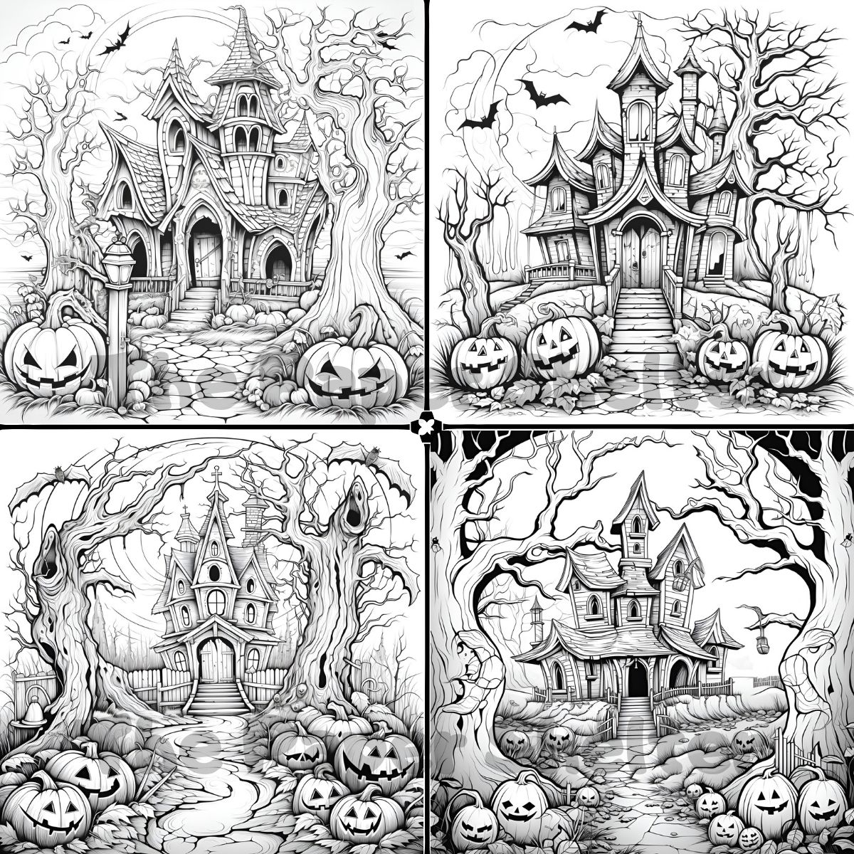 Halloween Castle Scenes - Digital Coloring Book