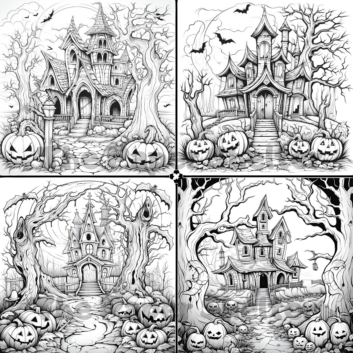 Halloween Castle Scenes - Digital Coloring Book - Click Image to Close