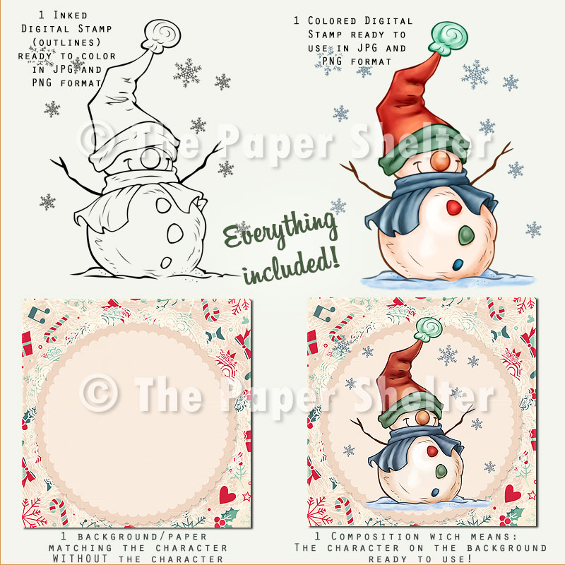 A Cheerful Snowman - Digital Stamp