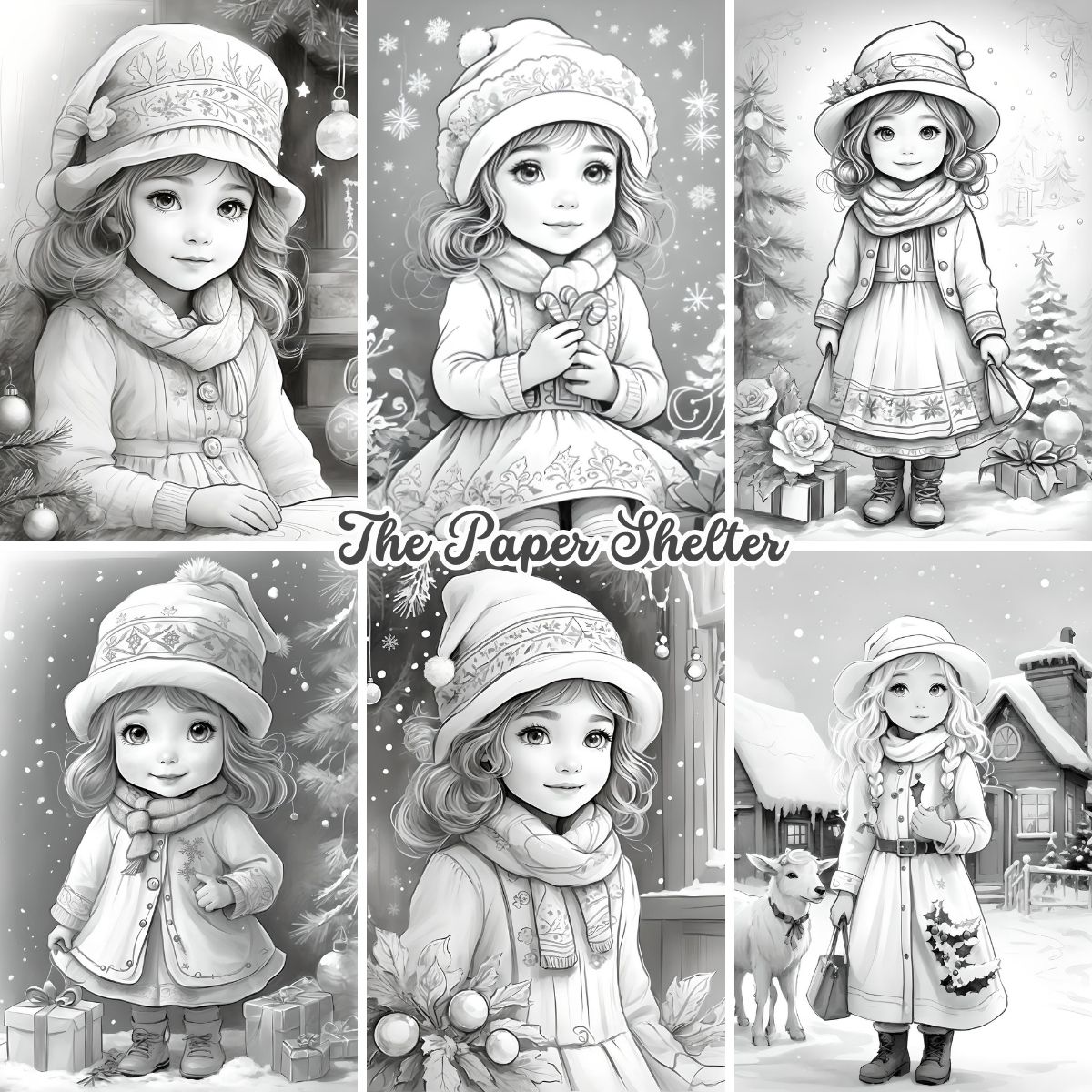 Adorable Christmas Girls - DIgital Coloring Book - Click Image to Close