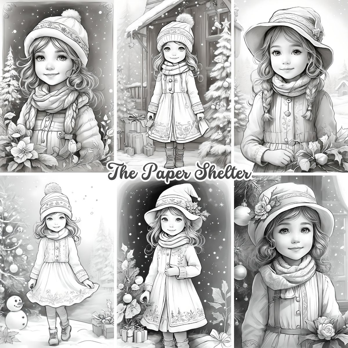 Adorable Christmas Girls - DIgital Coloring Book - Click Image to Close