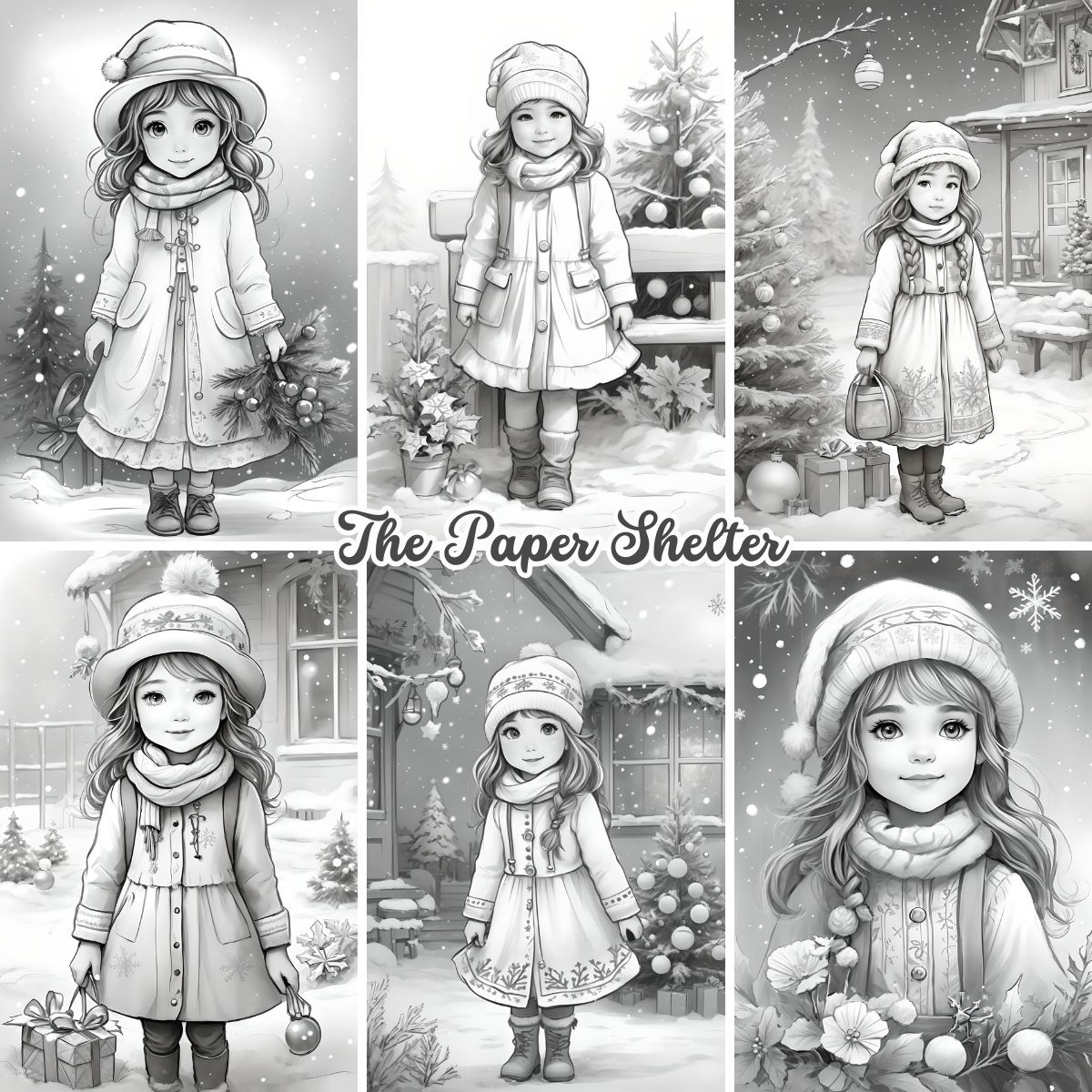 Adorable Christmas Girls - DIgital Coloring Book