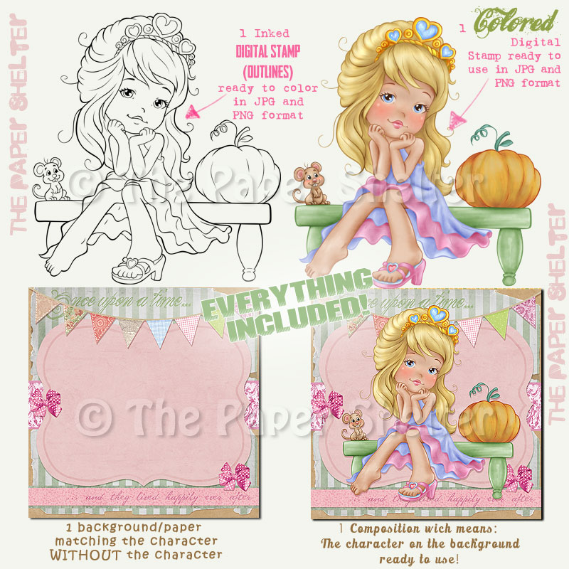 Adorable Cinderella - Digital Stamp - Click Image to Close