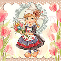 Adorable Dutch Girl - Digital Stamp - Click Image to Close