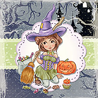 Adorable Halloween Witch - Digital Stamp - Click Image to Close