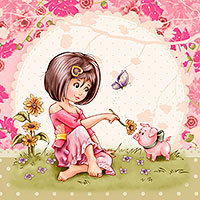 Adorable Spring Piglet - Digital Stamp