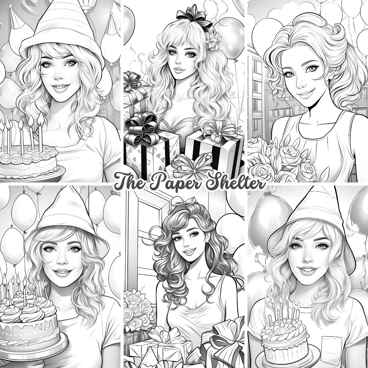 Birthday Celebration - Digital Coloring Book - Click Image to Close