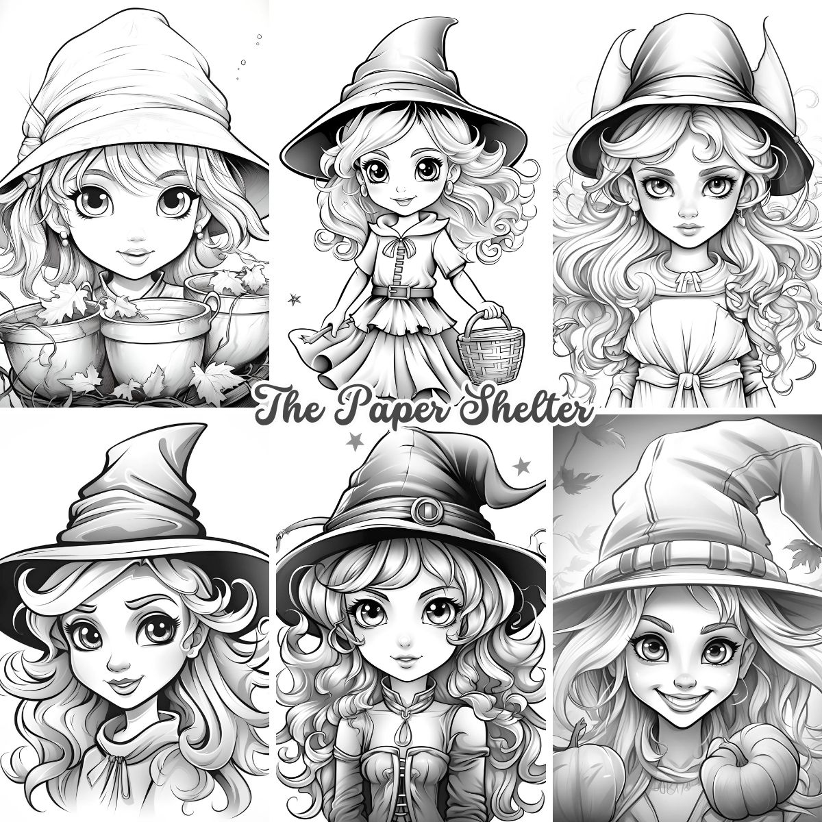 Boo-tiful Little Witches - Digital Coloring Book - Click Image to Close