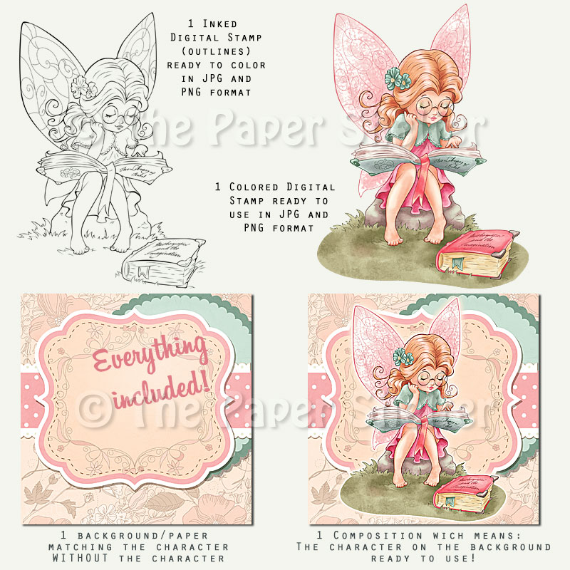 Bookworm Fairy - Digital Stamp